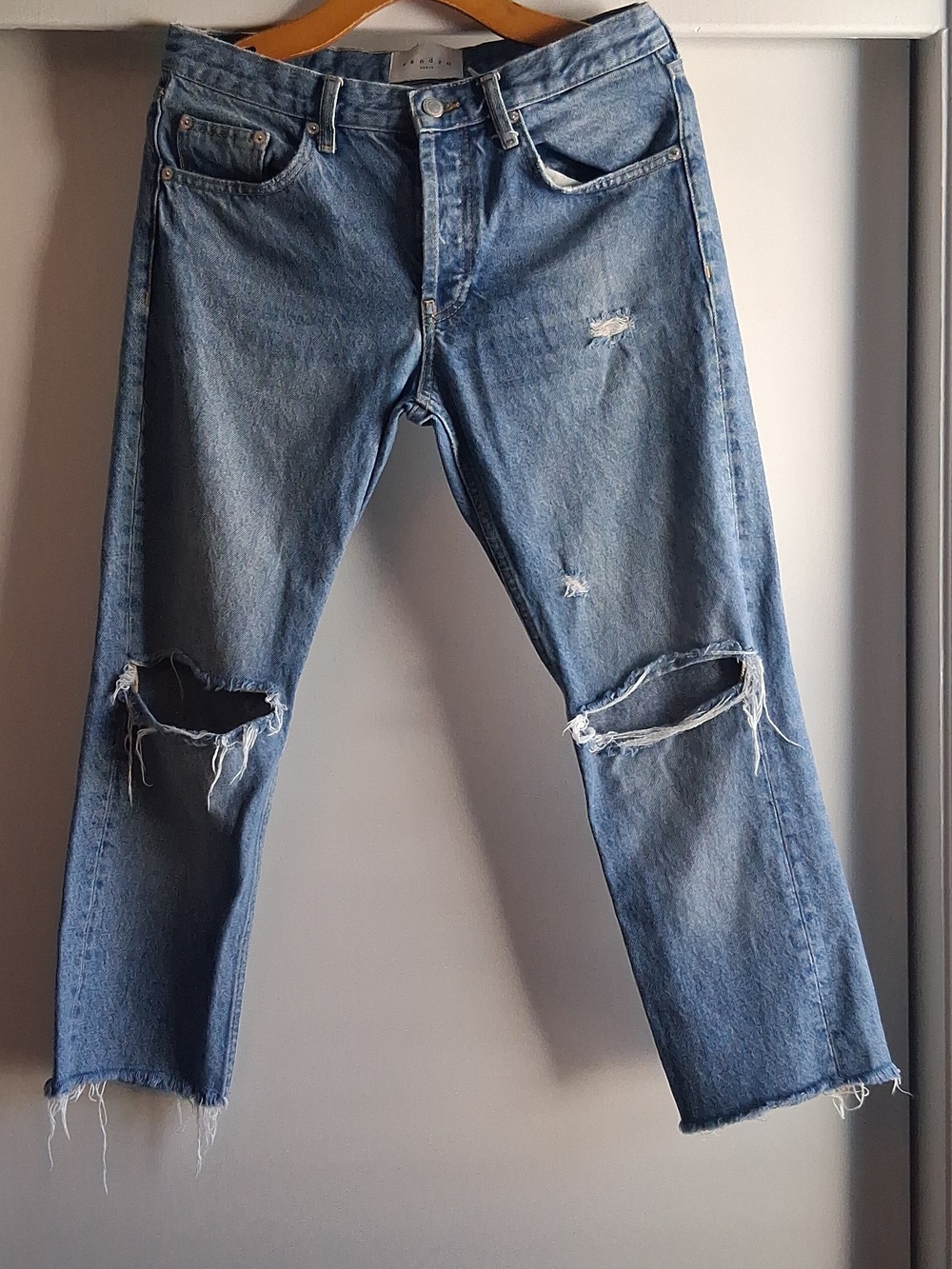 Sandro Paris Mens Droit Destressed Straight Leg Jeans 30